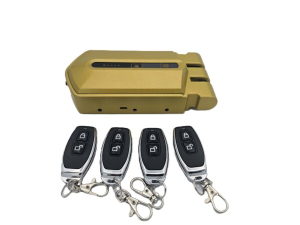 Cerradura oro con alarma de 95db y 4 mandos